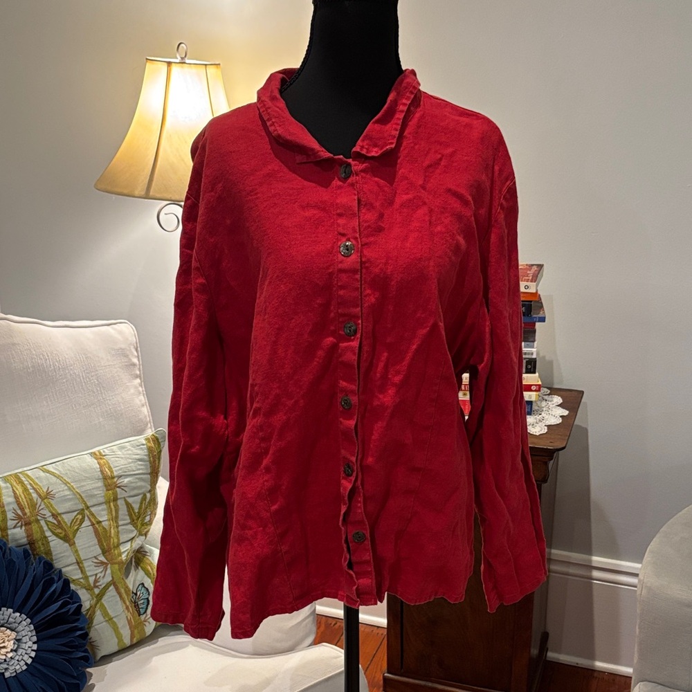 Flax Vibrant Red Button-Down Shirt